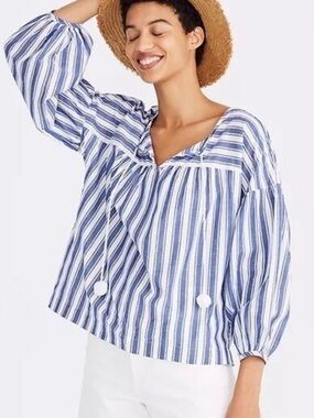 Madewell Blue and White Striped Peasant Top Size S